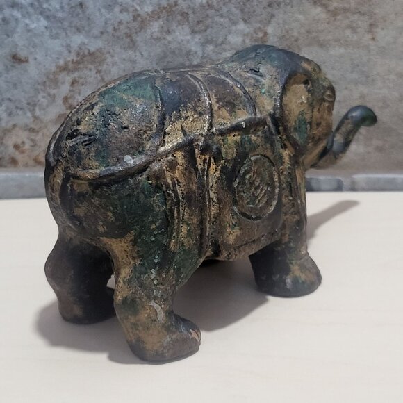 Antique Cast Iron Metal Elephant Figurine Statue Dark Patina - Picture 13 of 13